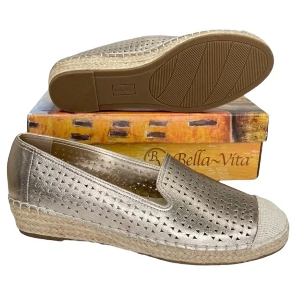 Bella Vita Womens Loafers 8.5M Channing Champagne Perforated Leather Jute - Picture 12 of 12